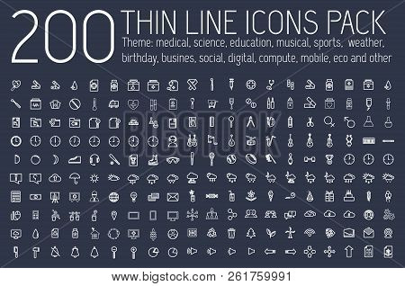 Set Of Thin Line Icons Pictogram. For Web And Mobile Infographic. Happy Birthday, Business, Ofiice, 