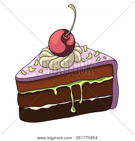 Hand Drawn Illustration With Piece Of Cherry Pie