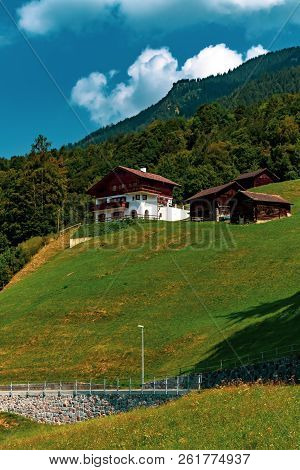 Triesenberg, Liechtenstein, 20th August 2018:- A View Of Triesenberg In Central Liechtenstein. Tries