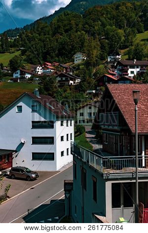 Triesenberg, Liechtenstein, 20th August 2018:- A View Of Triesenberg In Central Liechtenstein. Tries
