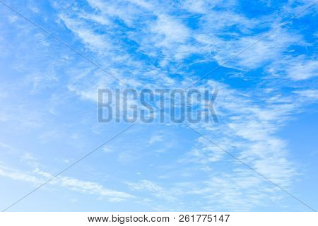 Background. Blue Sky With Feathery Clouds, Beautiful Clouds