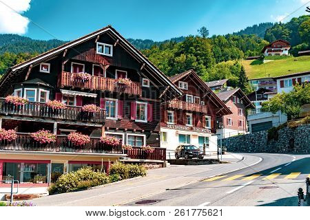 Triesenberg, Liechtenstein, 20th August 2018:- A View Of Triesenberg In Central Liechtenstein. Tries