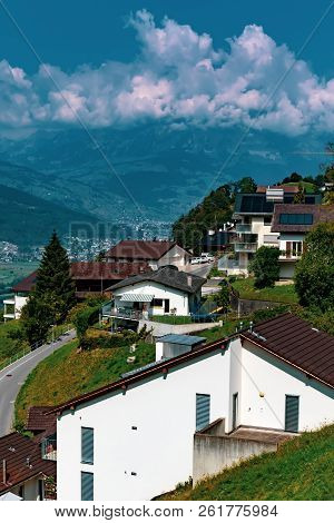 Triesenberg, Liechtenstein, 20th August 2018:- A View Of Triesenberg In Central Liechtenstein. Tries
