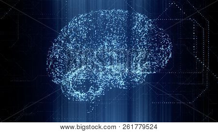 Digital Artificial Intelligence Bright Blue Brain Apperas In Binary Data Scan