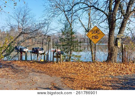 Smithville Village, New Jersey-november 16: A Collection Of Rural Mailboxes Between Parkland And Pri