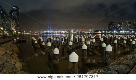 Melbourne Docklands And With Bolte Bridge In Background At Night
