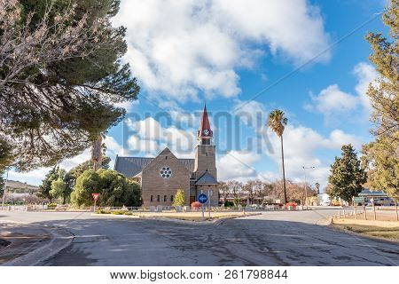 Loxton, South Africa, August 7, 2018: A Street Scene, With The Dutch Reformed Church, In Loxton In T