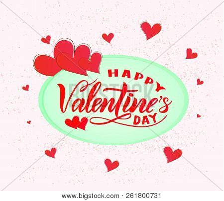 Happy Valentines Day On Ponk Background With Hearts. Modern Calligraphic Lettering. Isolated. Black 