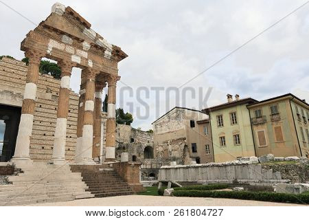 Ancient Roman Temple Of Capitolium In Brescia, Unesco World Heritage, Italy