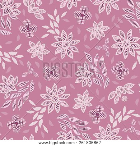 Pink Floral Lace Embroidery Seamless Vector Pattern Background