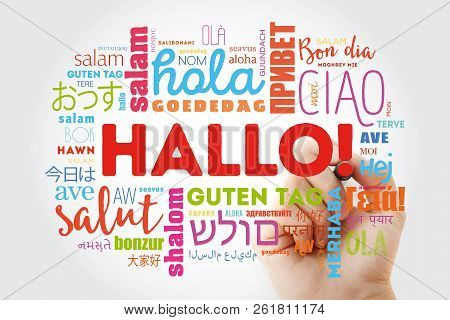 Hallo (hello Greeting In German) Word Cloud In Different Languages Of The World, Background Concept
