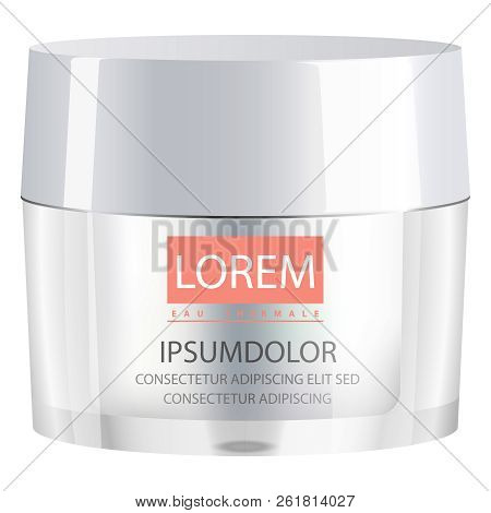 Realistic Transparent Cosmetic Jar With Lid Vector Illustration. Glass Or Plastic Jar For Body Cream