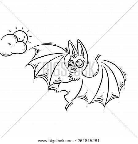 Cartoon Bat Screeching To The Sun. Frightened Animal. Vector Illustration