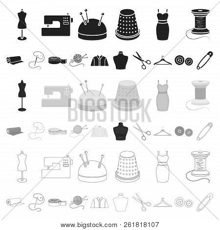 Atelier And Sewing Cartoon Icons In Set Collection For Design. Equipment And Tools For Sewing Vector