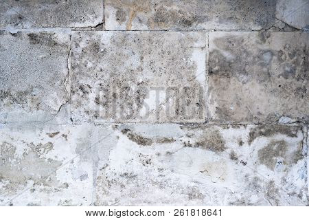 Wall Of Concrete Blocks With A Damaged Surface