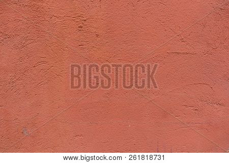 Red Painted Concrete Wall For Texture And Background