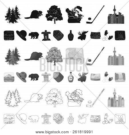 Country Canada Cartoon Icons In Set Collection For Design. Canada And Landmark Vector Symbol Stock W