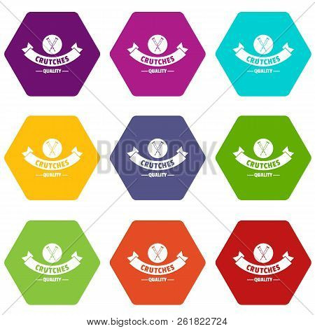 Quality Crutches Icons 9 Set Coloful Isolated On White For Web