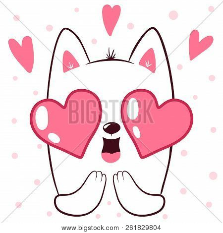 Cute Love Cat. Valentines Day Illustration. Vector Eps 10