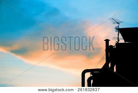 Building Silhouette On Morning Sky And Cloud