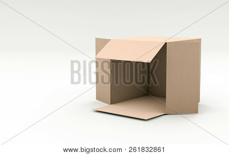 3d Rendering-empty Paper Box Open And Tilt Mock Up,isolated On White Background