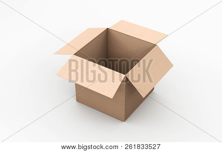 3d Rendering-empty Paper Box,open Mock Up,isolated On White Background