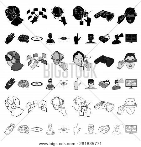 A Virtual Reality Cartoon Icons In Set Collection For Design. Modern Technology And Equipment Vector