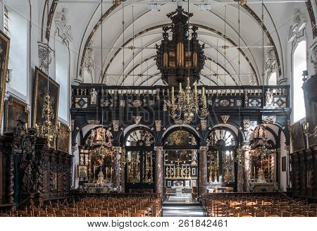 Brugge, Flanders, Belgium - September 19, 2018: Overview Of Separated Chancel Of Saint Anna Church I
