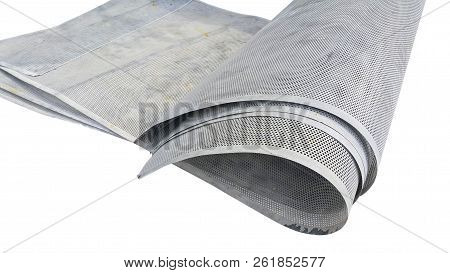Stanless Steel Plate With Many Holes On White Isolated