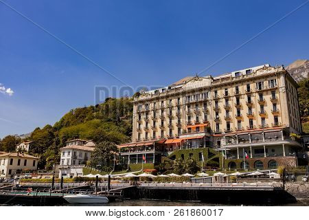 Tremezzo, Italy - April 23, 2017: View At Grand Hotel Tremezzo On Lake Como In Italy. It Is Aluxury 