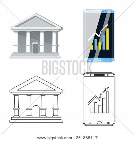 Vector Design Of Bank And Money Sign. Set Of Bank And Bill Stock Symbol For Web.