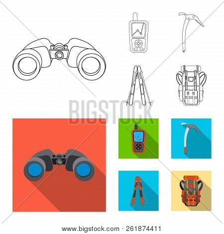 Vector Illustration Of Mountaineering And Peak Sign. Set Of Mountaineering And Camp Vector Icon For 
