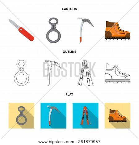 Vector Illustration Of Mountaineering And Peak Symbol. Set Of Mountaineering And Camp Stock Symbol F