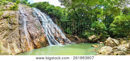 Namuang Waterfall On Koh Samui Island, Thailand In A Summer Day