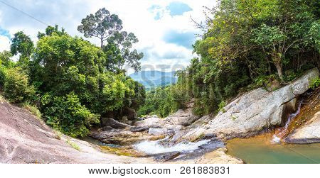 Namuang Waterfall On Koh Samui Island, Thailand In A Summer Day