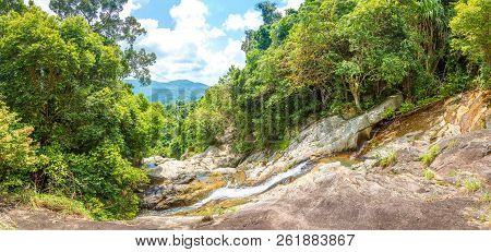 Namuang Waterfall On Koh Samui Island, Thailand In A Summer Day