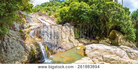 Namuang Waterfall On Koh Samui Island, Thailand In A Summer Day