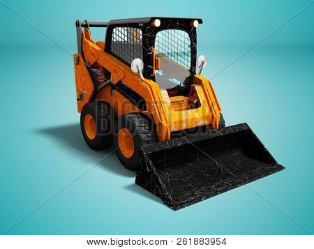Modern Orange Mini Loader After Loading Stone 3d Render On Blue Background With Shadow