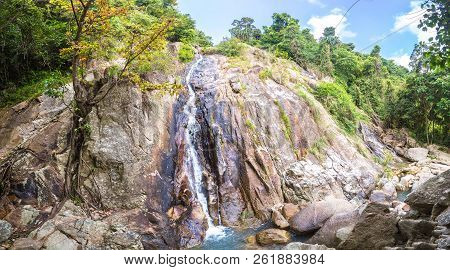 Namuang Waterfall On Koh Samui Island, Thailand In A Summer Day
