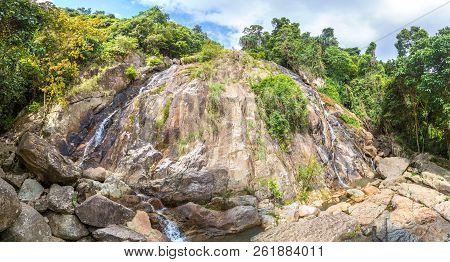 Namuang Waterfall On Koh Samui Island, Thailand In A Summer Day