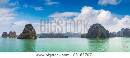 Panorama Of World Natural Heritage Halon Bay, Vietnam In A Summer Day