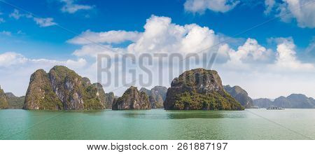Panorama Of World Natural Heritage Halon Bay, Vietnam In A Summer Day