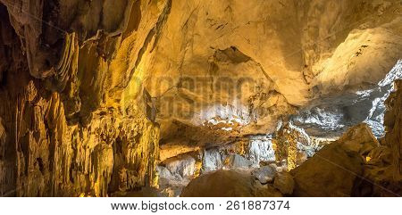 Panorama Of Huge Cave In Halon Bay, Vietnam In A Summer Day