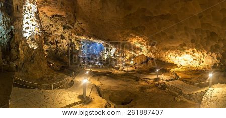 Panorama Of Huge Cave In Halon Bay, Vietnam In A Summer Day