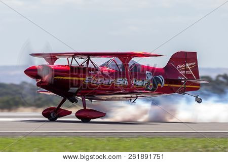 Avalon, Australia - March 1, 2013: 13 Time Australian Aerobatic Champion Chris Sperou Flying His Pit