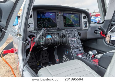 Avalon, Australia - February 26, 2013: Cockpit Of Cirrus Sr22t Vh-epg High Performance Light Aircraf