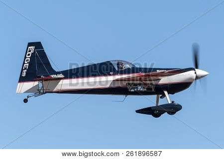 Avalon, Australia - March 3, 2013: Melissa Andrzejewski Flying An Edge 540 Aerobatic Aircraft.