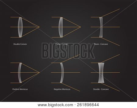 Contact Lens Type Vector / Icon / Double Plano Convex Piano Concave Positive Negative Meniscus With 