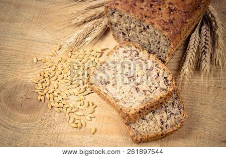 Multi-grain Bread On A Wooden Background. Healthy Food Concept.