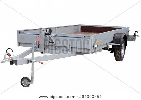 Open Car Trailer, Isolated On White Background.